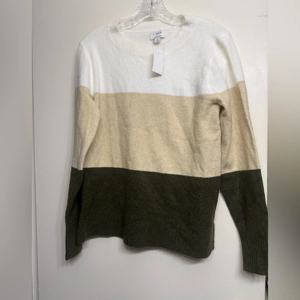J.Crew Extra-Soft Colorblock Sweater Size Small Cream Tan Olive